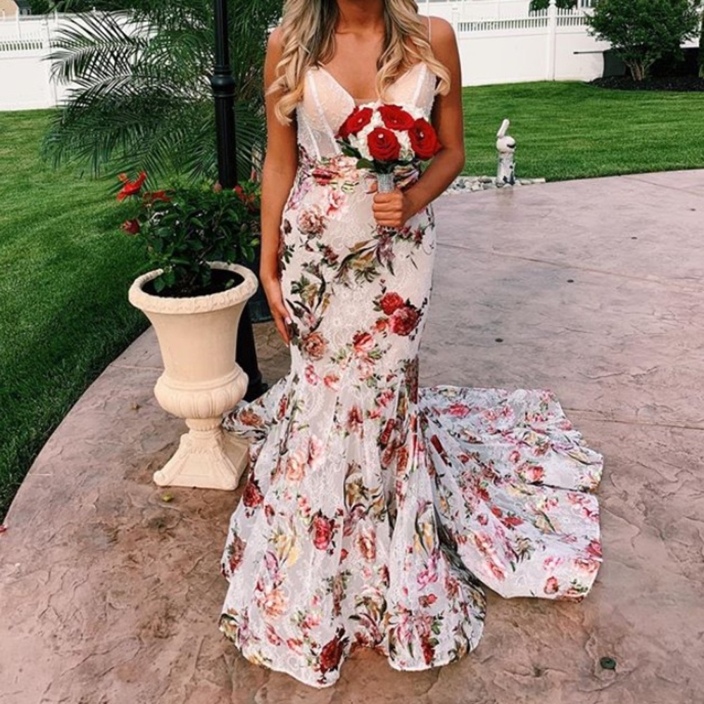 Tarik ediz floral prom dress